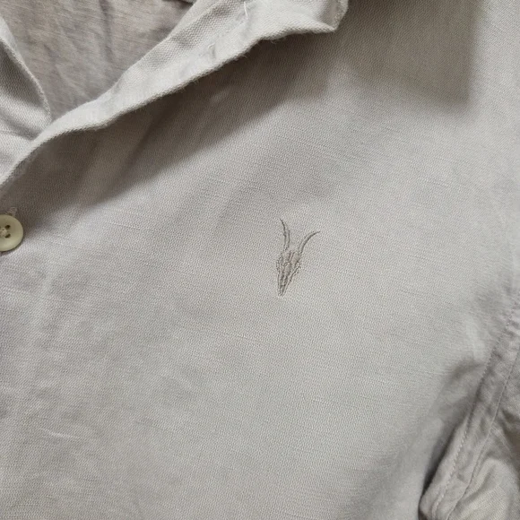 AllSaints Hermosa Cotton Linen Blend Short Sleeve Polo Shirt Beige Neutral - Picture 4 of 8